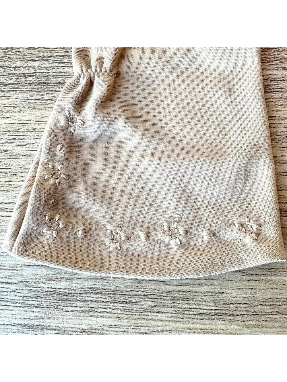 Vintage Taupe Embroidered Gloves  Mid-Century Style Tea Party Halloween Costume